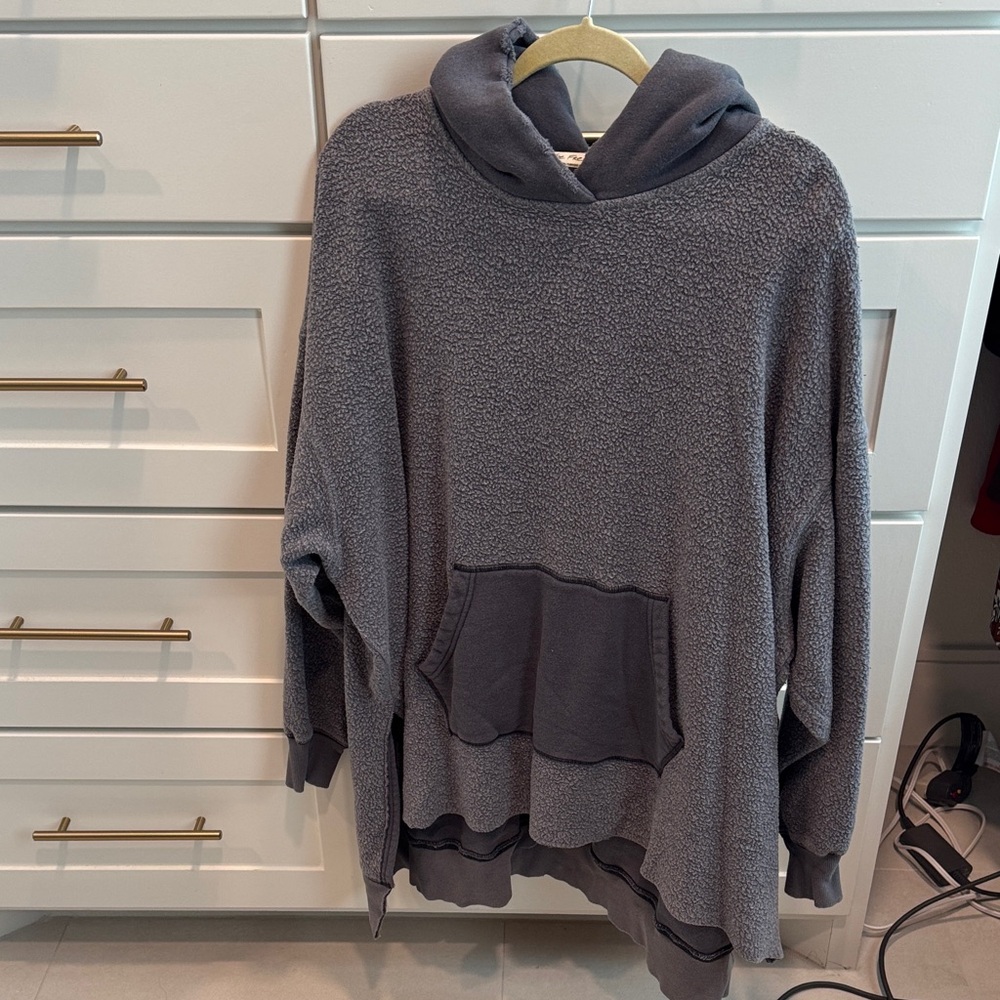Free People Cozy Gray Oversized Hooded Sweater size small.